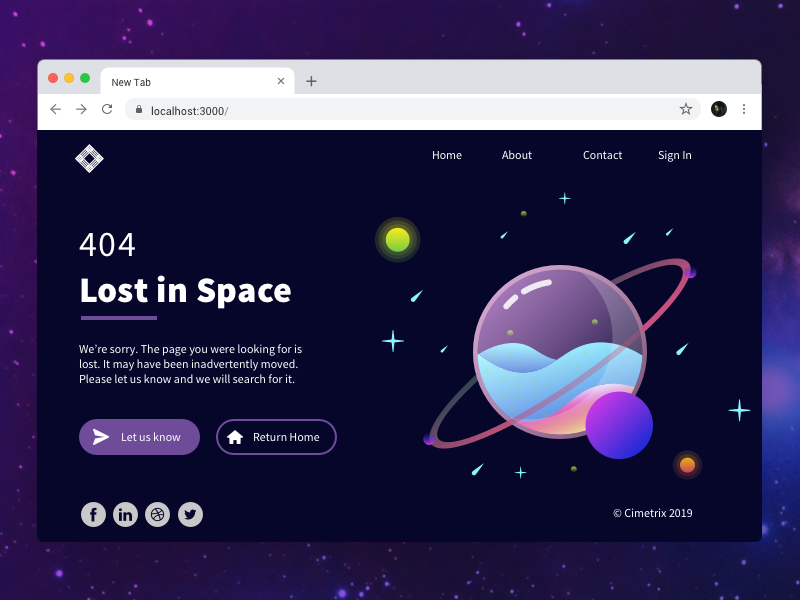Dribbble Design of a 404 page