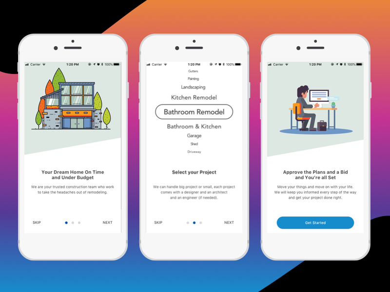 Dribbble shot of on-boarding 
