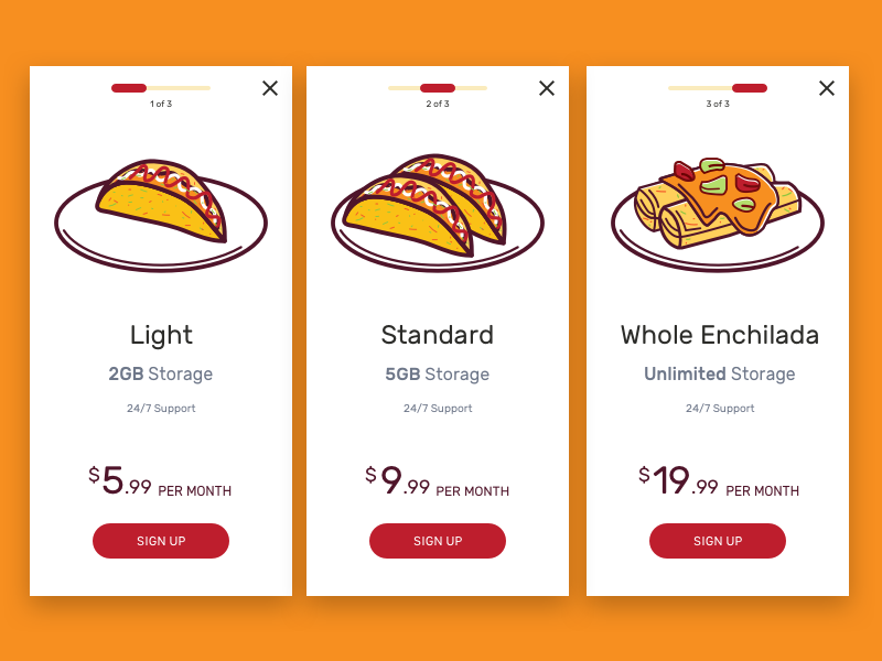 Dribbble shot of a pricing table