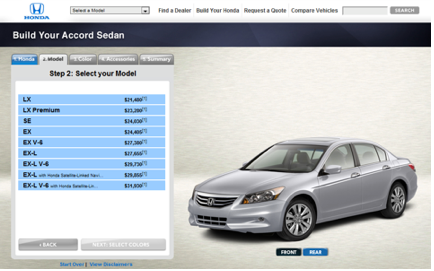 Screenshot of build and price tool