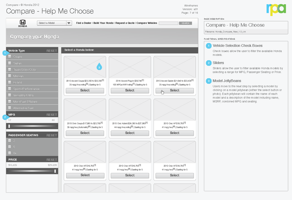 Compare tool wireframes - Select