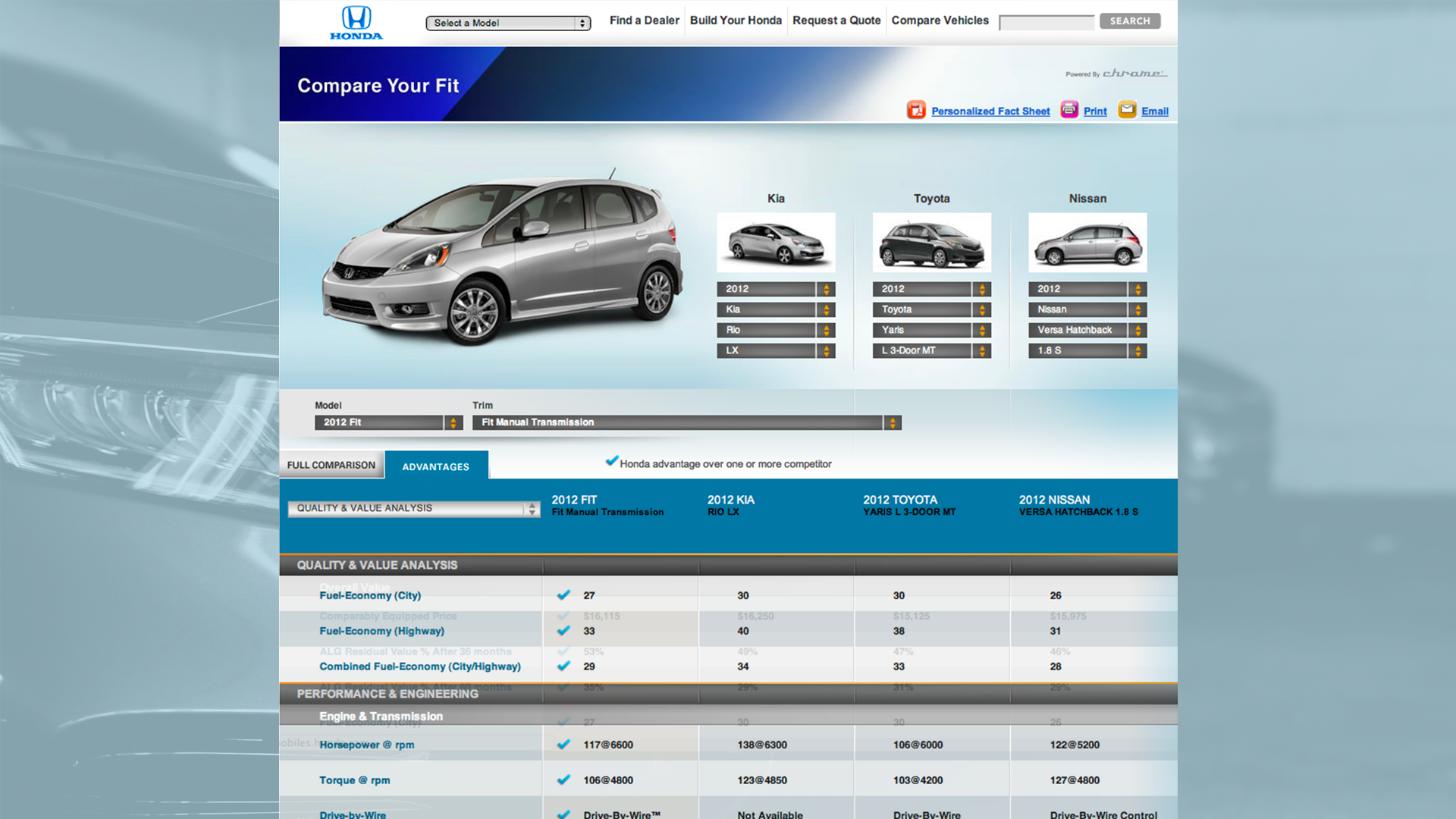 Honda Compare Tool Hero