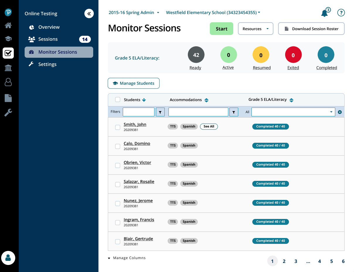 High-fidelity mockup of redesigned monitor sessions screen