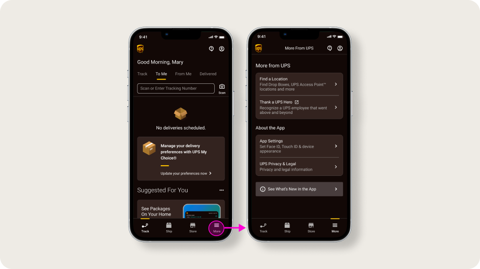More menu and more button that launches menu